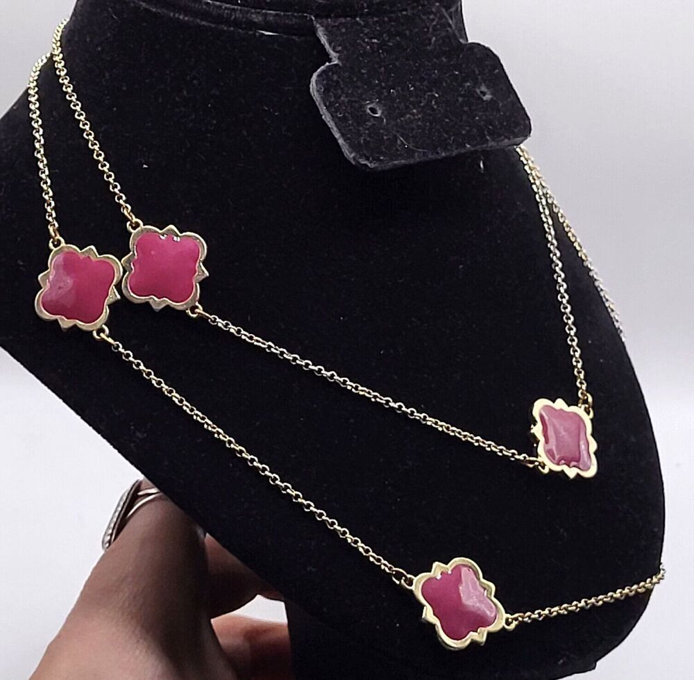 Pink/Magenta Enamel and Gold tone Four Clover Jill Biden Necklace 39.5in